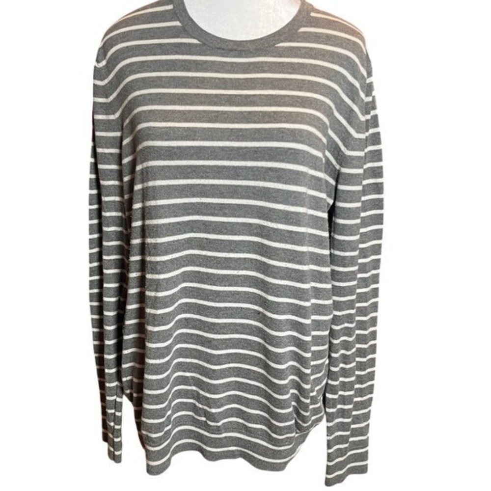 Gap Women's Striped Crewneck Sweater Long Sleeve Silk Blend XL Tall Gray White
